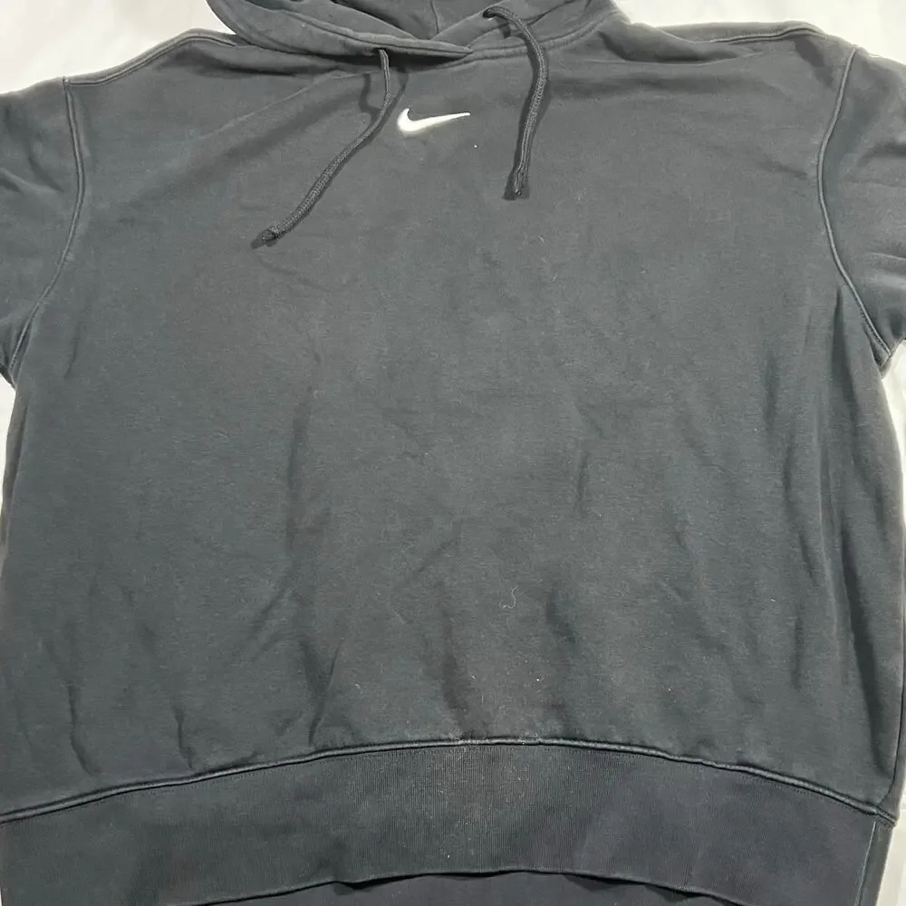 Nike Center Swoosh Hoodie Mens Medium Black Pullover Sweatshirt Mid